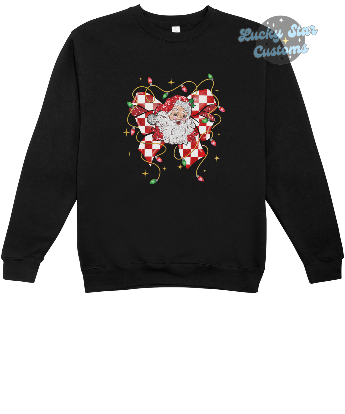 Adult Santa Checkered Bow Sweatshirt