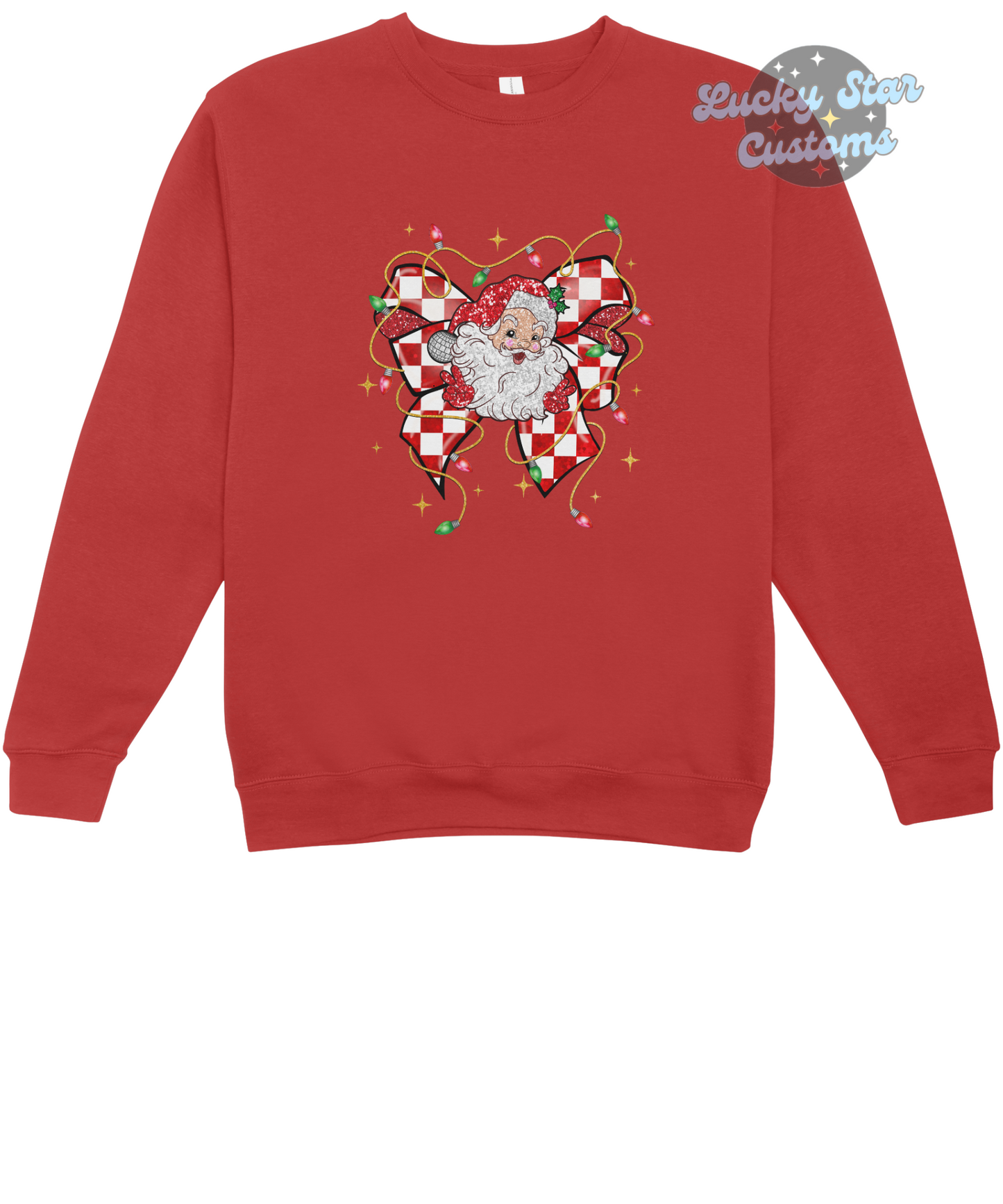 Adult Santa Checkered Bow Sweatshirt